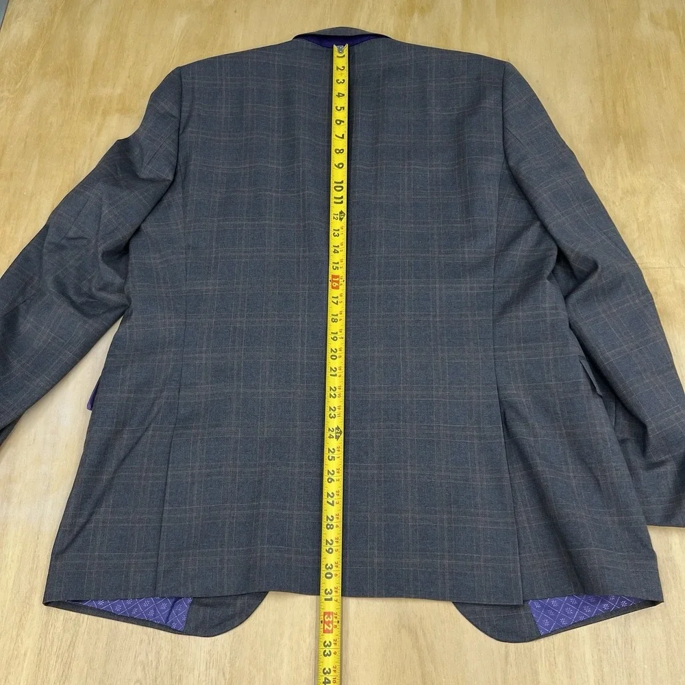 Ted Baker Suit 2Pc Set Mens 44L Long Wool Pants 37x31‎ Taper Gray/Brown Plaid